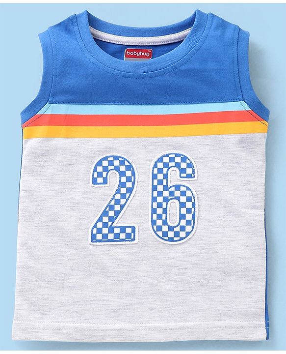 Babyhug Cotton Knit Sleeveless T-Shirt Number Patch  - White