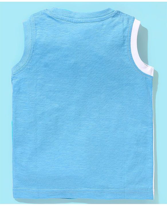 Babyhug Cotton Jersey Sleeveless Tee Basketball Print - Blue