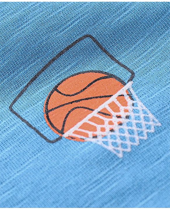 Babyhug Cotton Jersey Sleeveless Tee Basketball Print - Blue