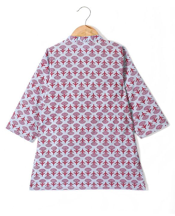 Babyhug 100% Cotton Woven Full Sleeve Floral Printed Kurta & Laheriya Printed Dhoti Set- Pink