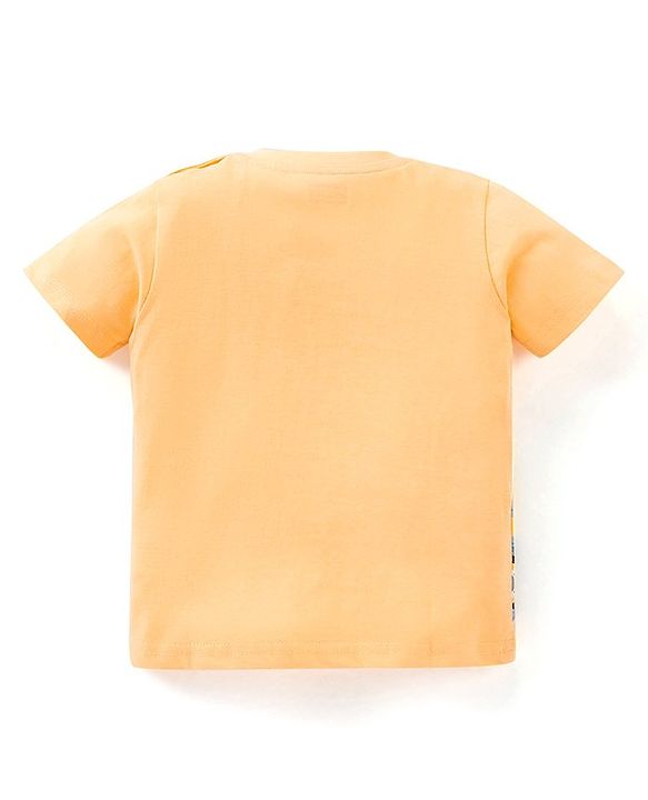 Babyhug Cotton Jersey Half Sleeves T-Shirt Construction Vehicle Print - Peach