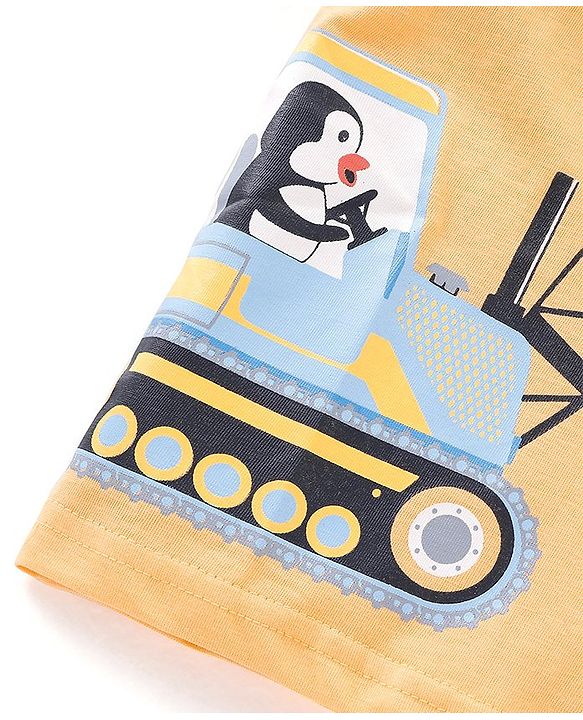 Babyhug Cotton Jersey Half Sleeves T-Shirt Construction Vehicle Print - Peach