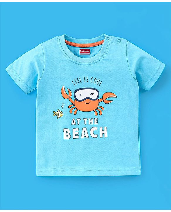 Babyhug Cotton Half Sleeves T-Shirt Stripes & Beach Print Pack of 3- Blue & White