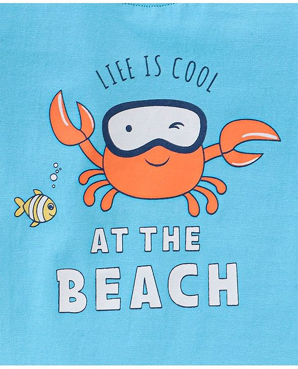 Babyhug Cotton Half Sleeves T-Shirt Stripes & Beach Print Pack of 3- Blue & White