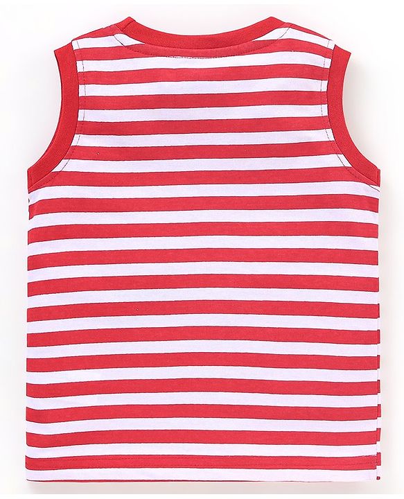 Babyhug Cotton Knit Sleeveless T-Shirts Striped and Palm Trees Print Pack of 3 - Yellow Blue & Red