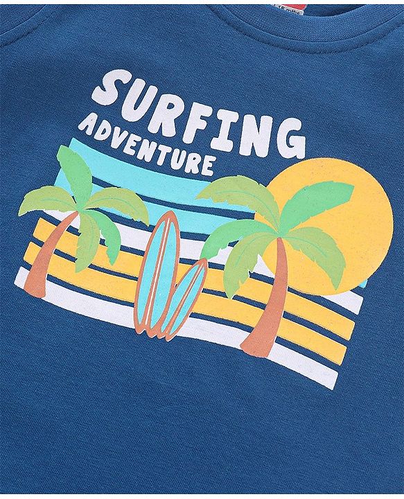 Babyhug Cotton Knit Sleeveless T-Shirts Striped and Palm Trees Print Pack of 3 - Yellow Blue & Red