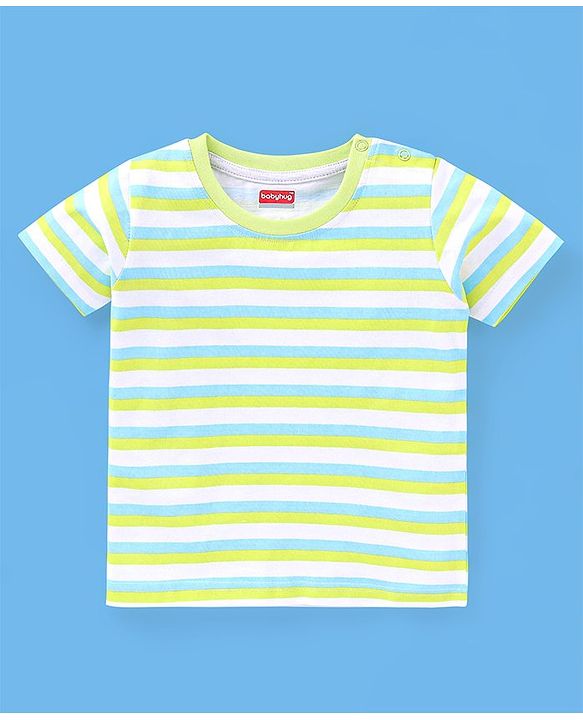 Babyhug Cotton Half Sleeves T-Shirt Stripes & Sports Print Pack of 5- Green & Blue