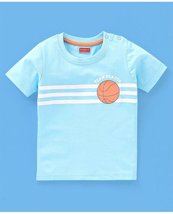 Babyhug Cotton Half Sleeves T-Shirt Stripes & Sports Print Pack of 5- Green & Blue