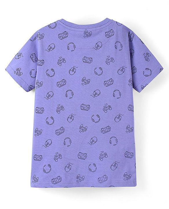 Pine Kids 100% Cotton Biowashed Half Sleeves Night Suit Gaming Print- Blue