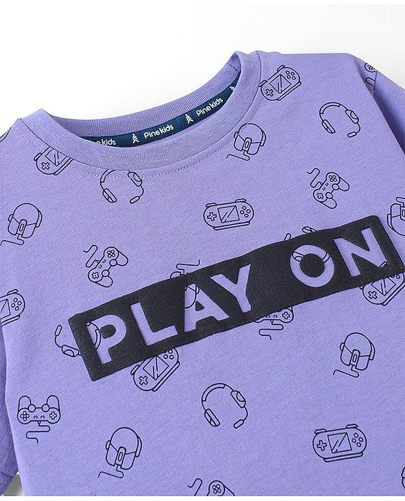 Pine Kids 100% Cotton Biowashed Half Sleeves Night Suit Gaming Print- Blue