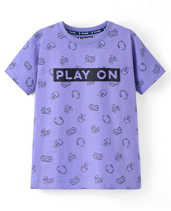 Pine Kids 100% Cotton Biowashed Half Sleeves Night Suit Gaming Print- Blue