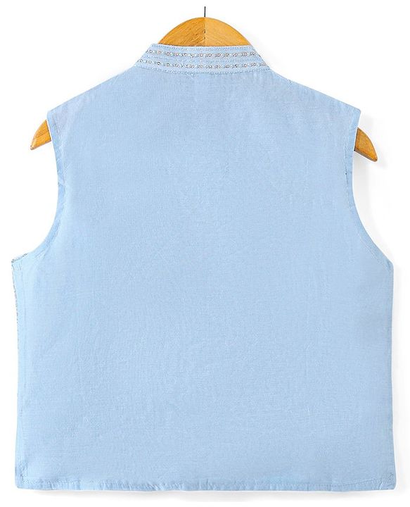 Babyhug Cotton Woven Full Sleeves Solid Kurta Payjama Set With Sequenced Embroidered Jacket - Blue