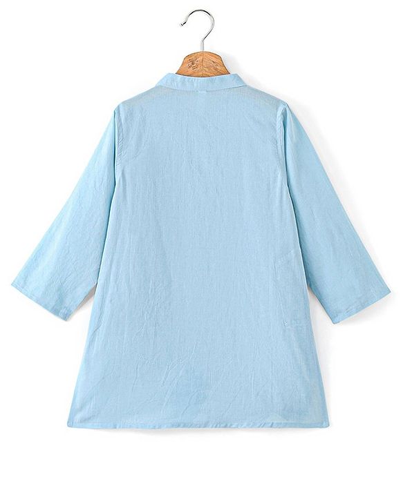 Babyhug Cotton Woven Full Sleeves Solid Kurta Payjama Set With Sequenced Embroidered Jacket - Blue