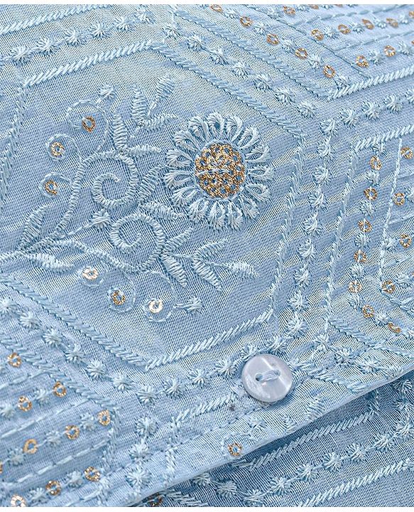 Babyhug Cotton Woven Full Sleeves Solid Kurta Payjama Set With Sequenced Embroidered Jacket - Blue