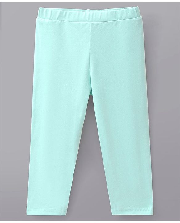 Pine Kids Cotton Knit Three Fourth Length Biowashed Solid Color Stretchable Leggings - Mint Blue
