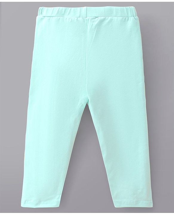 Pine Kids Cotton Knit Three Fourth Length Biowashed Solid Color Stretchable Leggings - Mint Blue