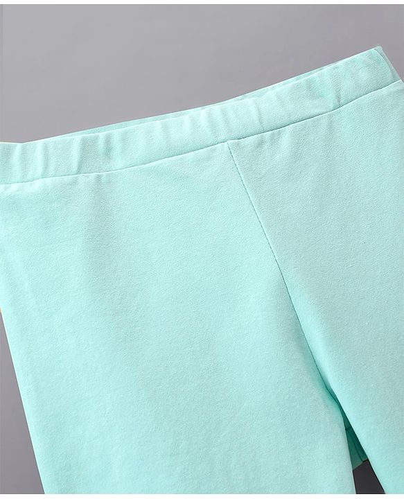 Pine Kids Cotton Knit Three Fourth Length Biowashed Solid Color Stretchable Leggings - Mint Blue