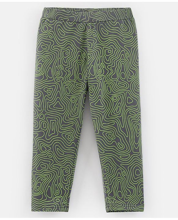 Pine Kids Cotton Knit Three Fourth Length Stretchable Leggings Abstract Print - Lava & Smoke