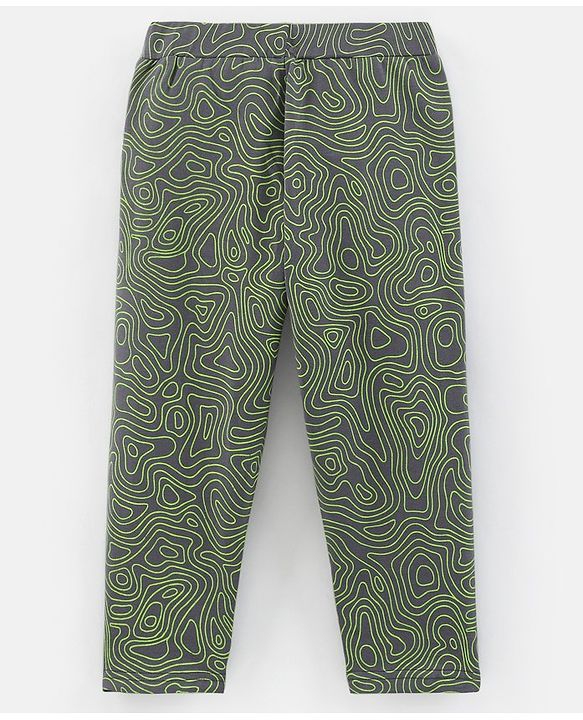 Pine Kids Cotton Knit Three Fourth Length Stretchable Leggings Abstract Print - Lava & Smoke