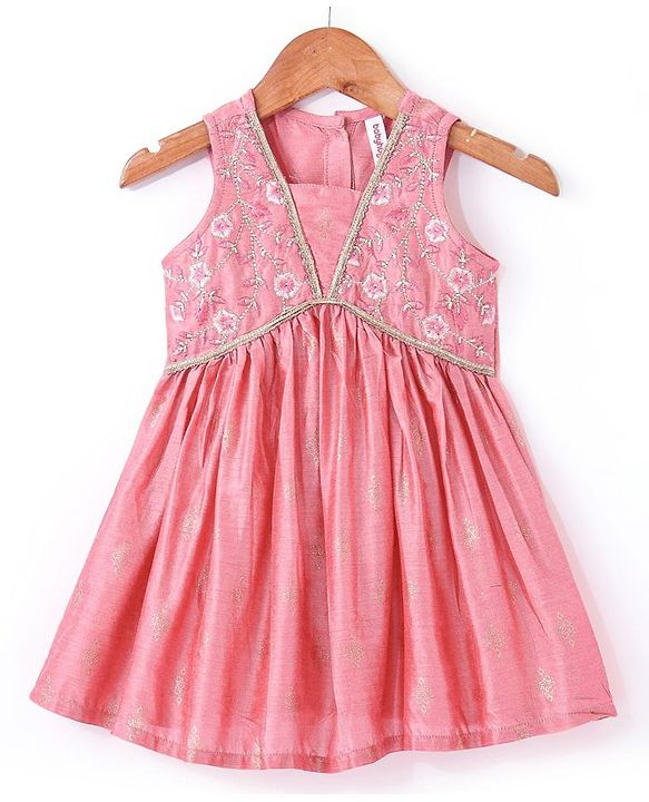 Babyhug Sleeveless Foil Printed Kurta With Pant And Dupatta Set With Embroidery Detailing- Pink