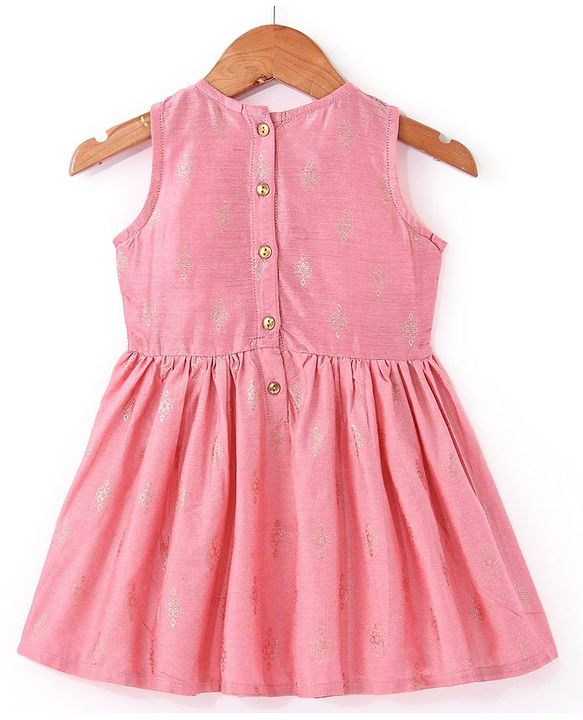 Babyhug Sleeveless Foil Printed Kurta With Pant And Dupatta Set With Embroidery Detailing- Pink
