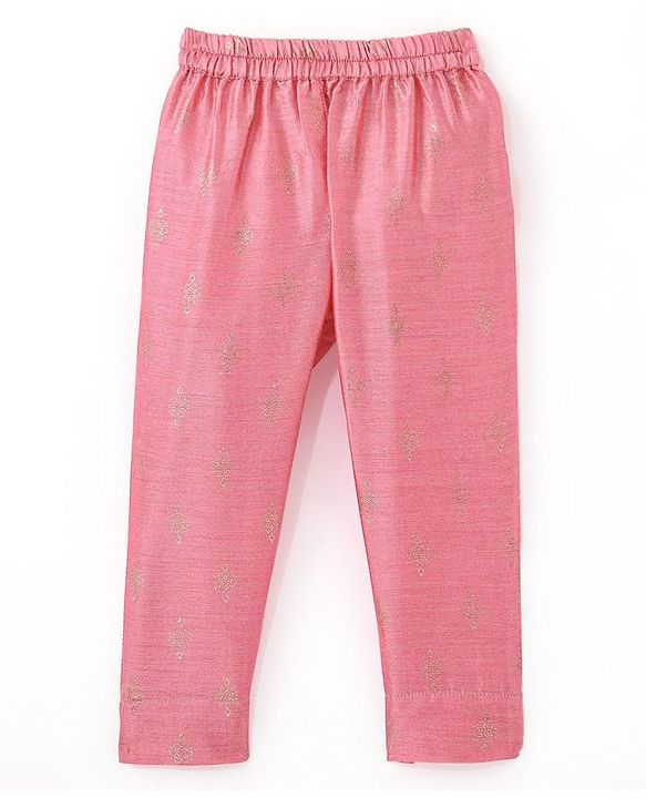Babyhug Sleeveless Foil Printed Kurta With Pant And Dupatta Set With Embroidery Detailing- Pink
