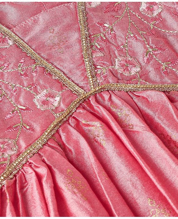 Babyhug Sleeveless Foil Printed Kurta With Pant And Dupatta Set With Embroidery Detailing- Pink