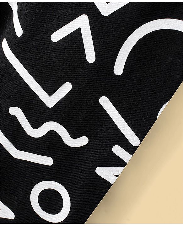 Pine Kids Cotton Biowashed Stretchable Three Fourth Length Leggings Abstract Print - Jet Black