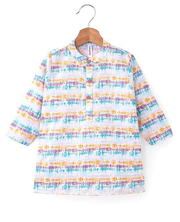 Babyhug 100% Cotton Full Sleeves Kurta With Payjama Set With Ikat Print - White