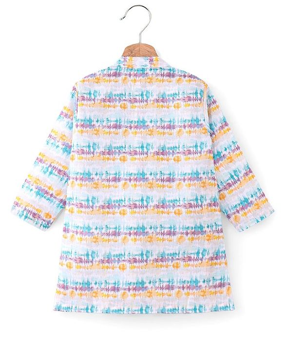 Babyhug 100% Cotton Full Sleeves Kurta With Payjama Set With Ikat Print - White