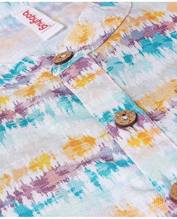 Babyhug 100% Cotton Full Sleeves Kurta With Payjama Set With Ikat Print - White