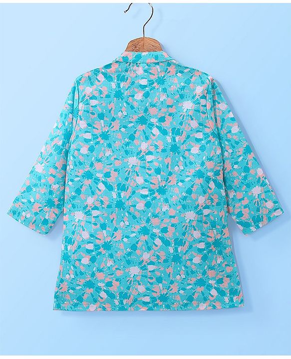Babyhug 100% Cotton Woven Full Sleeves Kurta & Pyjama Set Abstract Print - Blue