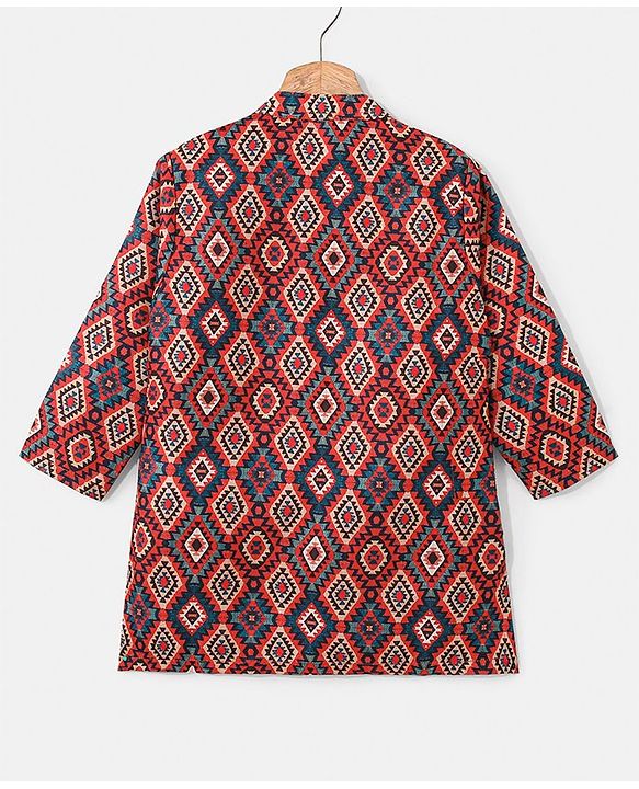 Pine Kids 100% Cotton Full Sleeves Printed Kurta & Pyjama Set- Maroon