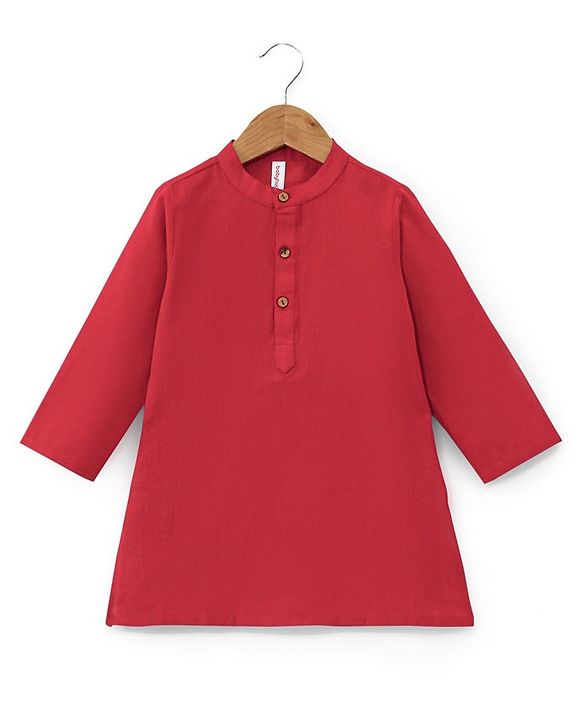 Babyhug 100% Cotton Woven Full Sleeves Solid Color Kurta Pyjama Set with Waistcoat Argyle Print - Red