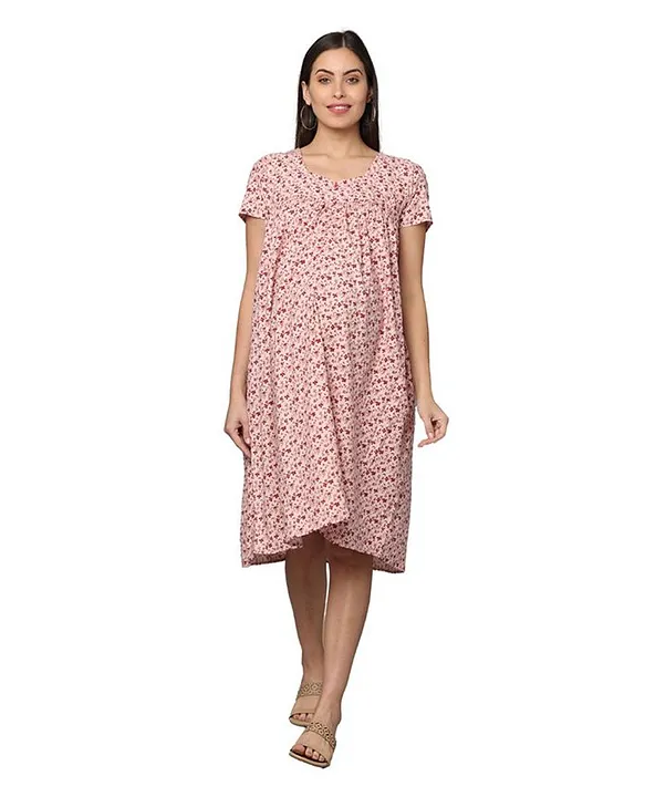 Morph Maternity Half Sleeves Floral Botanical Printed Maternity Feeding  Dress With Hidden Zip Beige Online in India, Buy at Best Price from   - 13201241