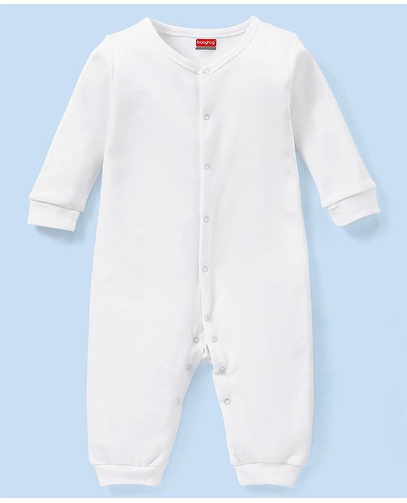 Babyhug Full Sleeves 100% Cotton Romper Solid Colour - White