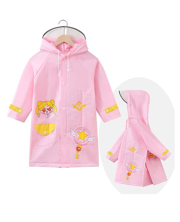 Babyhug Full Sleeves Hooded Raincoat Cartoon Print - Pink