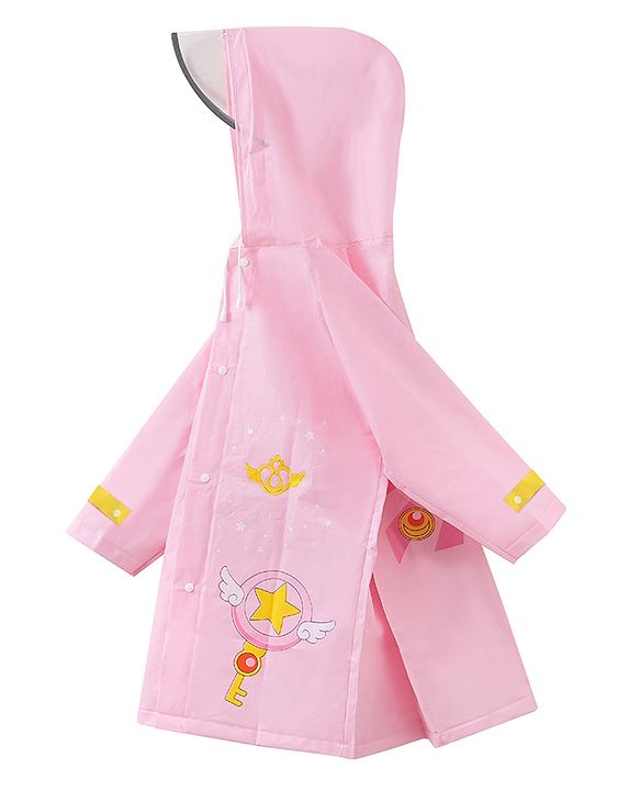 Babyhug Full Sleeves Hooded Raincoat Cartoon Print - Pink
