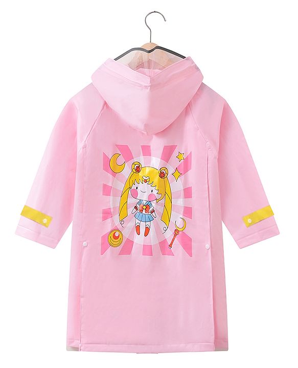 Babyhug Full Sleeves Hooded Raincoat Cartoon Print - Pink