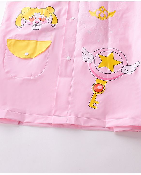 Babyhug Full Sleeves Hooded Raincoat Cartoon Print - Pink
