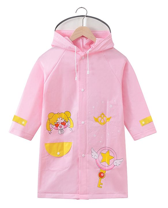 Babyhug Full Sleeves Hooded Raincoat Cartoon Print - Pink
