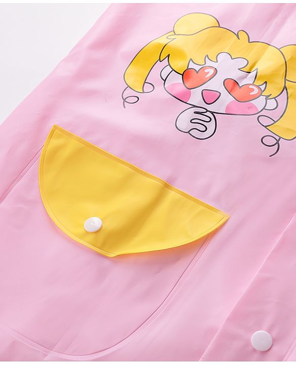 Babyhug Full Sleeves Hooded Raincoat Cartoon Print - Pink