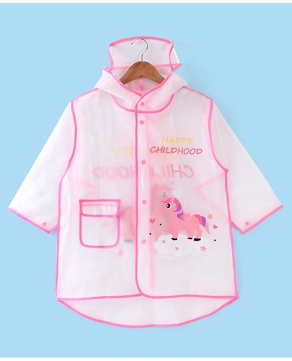 Babyhug Full Sleeves Hooded Raincoat Unicorn Print - Pink
