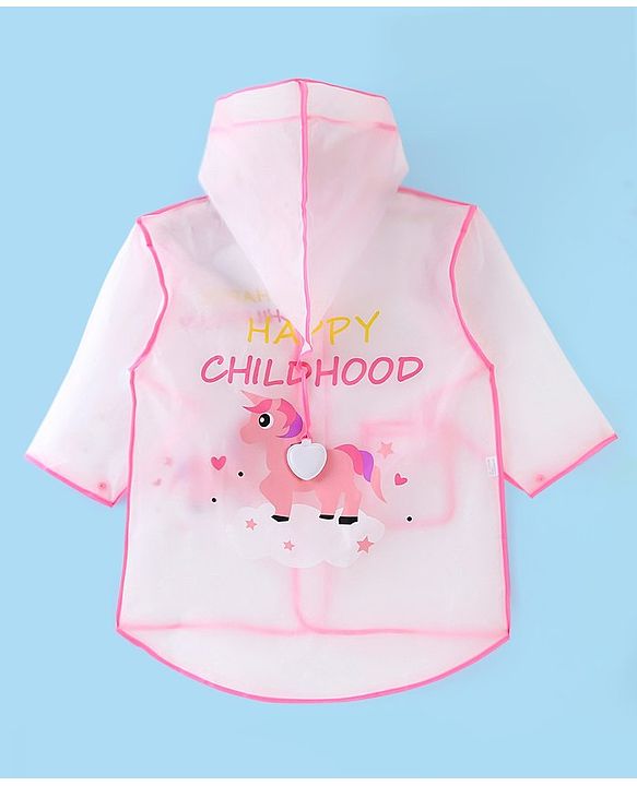 Babyhug Full Sleeves Hooded Raincoat Unicorn Print - Pink