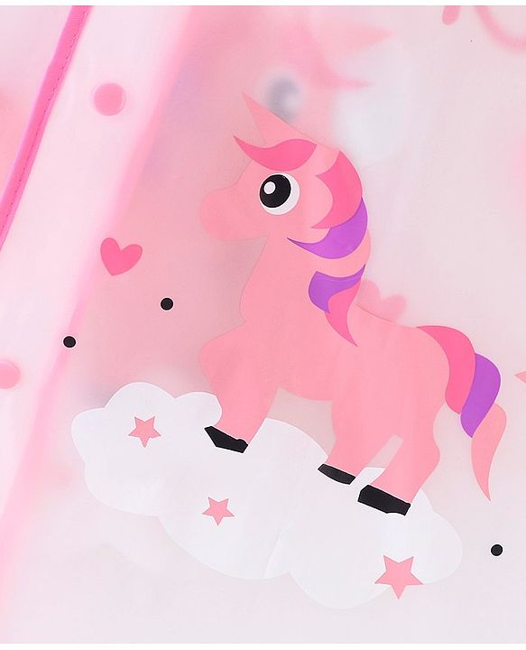 Babyhug Full Sleeves Hooded Raincoat Unicorn Print - Pink
