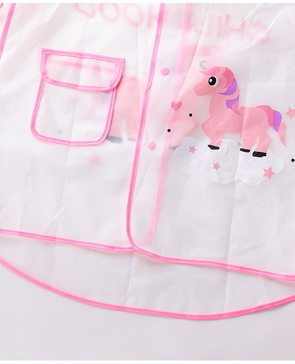 Babyhug Full Sleeves Hooded Raincoat Unicorn Print - Pink