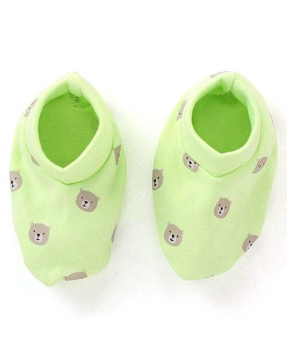 Babyhug 100% Cotton Cap Mittens & Booties Set Teddy Print - Green