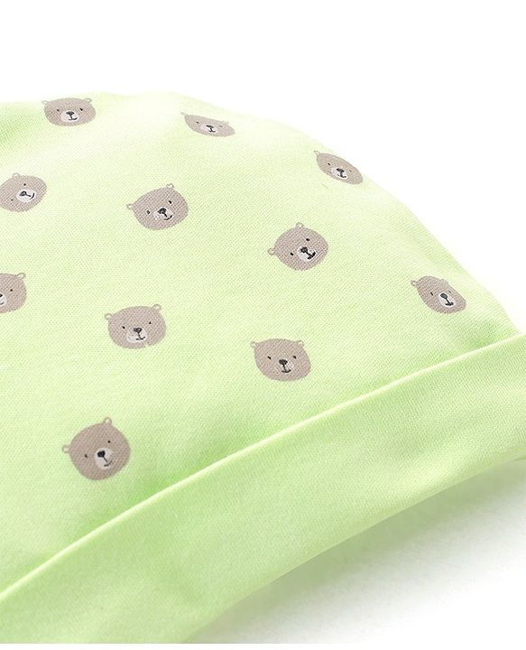 Babyhug 100% Cotton Cap Mittens & Booties Set Teddy Print - Green