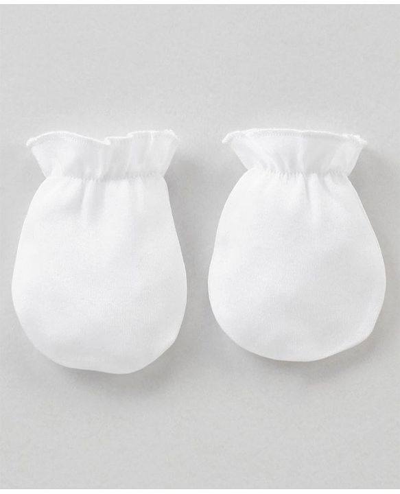 Babyhug 100% Cotton Solid Mittens Set Pack of 3 - White