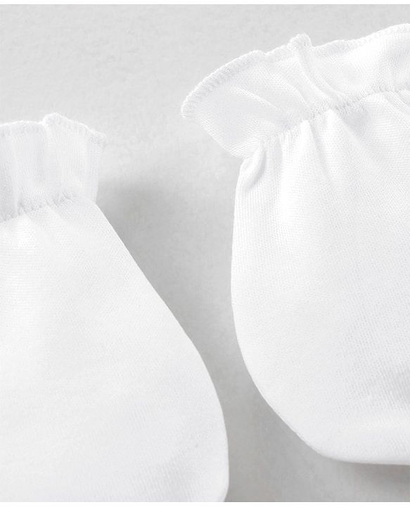 Babyhug 100% Cotton Solid Mittens Set Pack of 3 - White